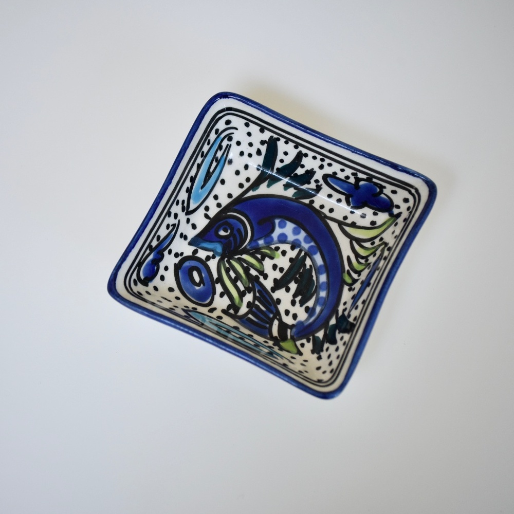 Mediterranean Hand-painted Fish Dot Ceramic Trinket Dish